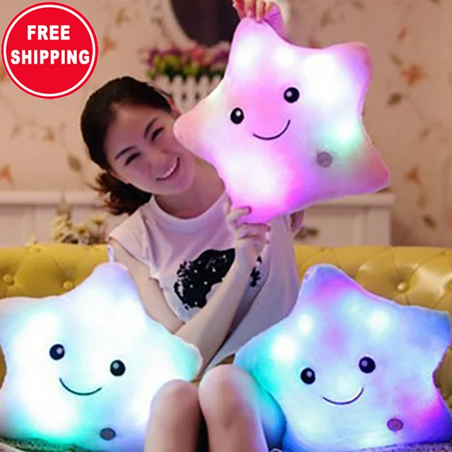 

Free Shipping Wholesale colorful  luminous pillow cute five pointed star led plush toy with light, Blue/black/orange..