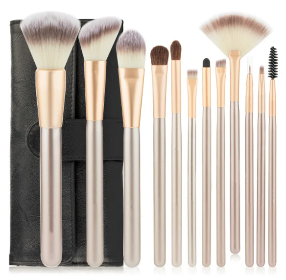 

Hot sale 12/18/24/pcs cream brush set with black PU bag 2020 hot selling products China Makeup brushes manufacturer