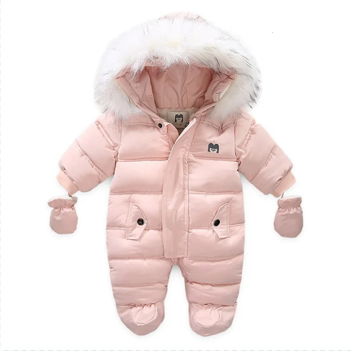 

2022 Baby Girls Clothes Plush Lining Baby Romper Winter Thick Toddler Overalls Baby Boy Jumpsuit Fur Hooded Infant Onesie, Picture