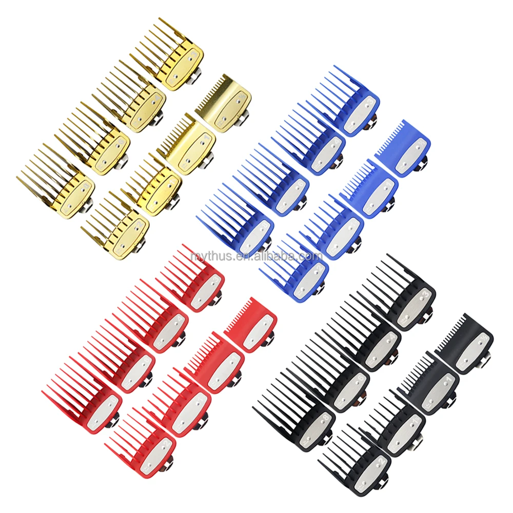 

8pcs/set barber shop electric trimmer comb electroplating gold color hair clip comb for push limit comb guards