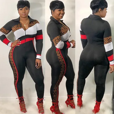 

CL-057 Latest Design Autumn Splice Tight Bodycon Hip Lifter Sexy Deep V Neck One Piece Jumpsuit For Women