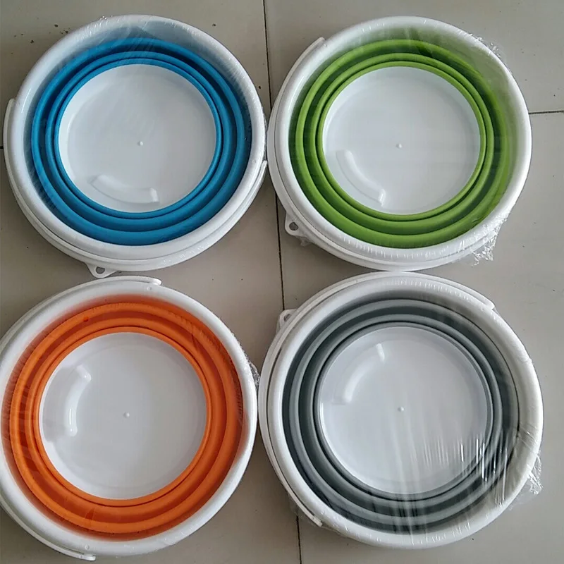 

Hot selling hand washing bucket folding silicone water storage fishing supplies saving space hanging bucket