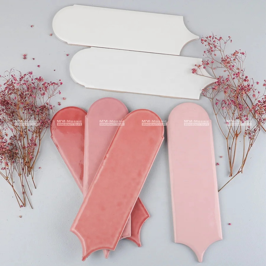 

New Irregular Feather Shaped Metro Glossy Glazed Ceramic Pink Tiles For Bathroom Kitchen Wall Backsplash Living Room