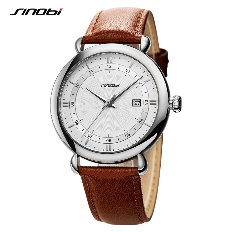 

SINOBI Gentlemen Granny Chic Watches Multi color Classic Watch Father's Gift Hand watch Genuine Leather Wristwatch Montre