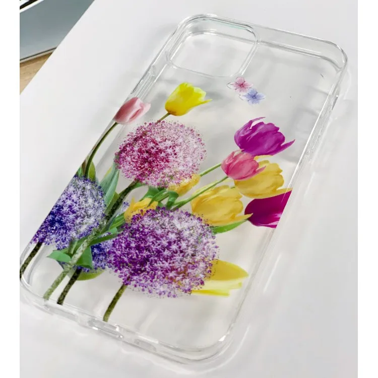 

Flower Floral Pattern Epoxy Shiny Glitter PC TPU Clear Mobile Cover Case for iPhone 12 Pro Max, Muti