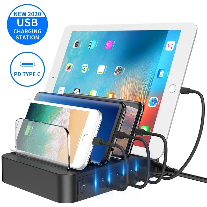 

ilepo 55W 4 Port Multi Usb Charger For Mobile Phones Desktop Quick Charge 3.0 W034 Fast USB Dock Charger Station