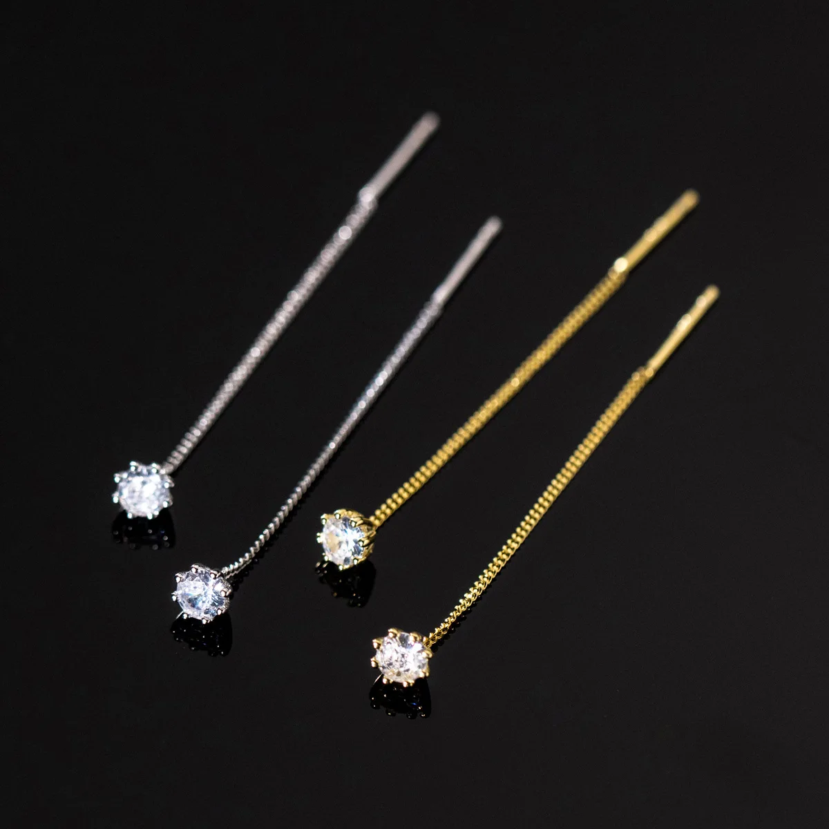 

925 sterling silver single zircon long tassel chain gold plated ear wire earrings for women dropshipping products 2023