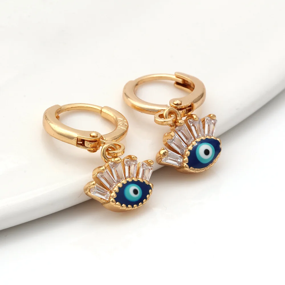 

Lucky Eye Blue Zircon Hand Stud Earrings Small Evil Eye Fatima Earrings for Women Girls Fashion Jewelry