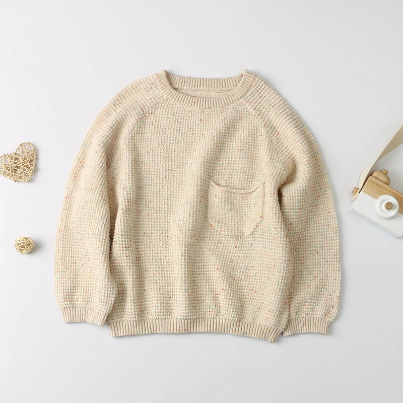 

Wholesale Kids Oversize Knitted Sweaters Baby Girls Warm Speckle Pullover With Pocket For 0-5 Years Old