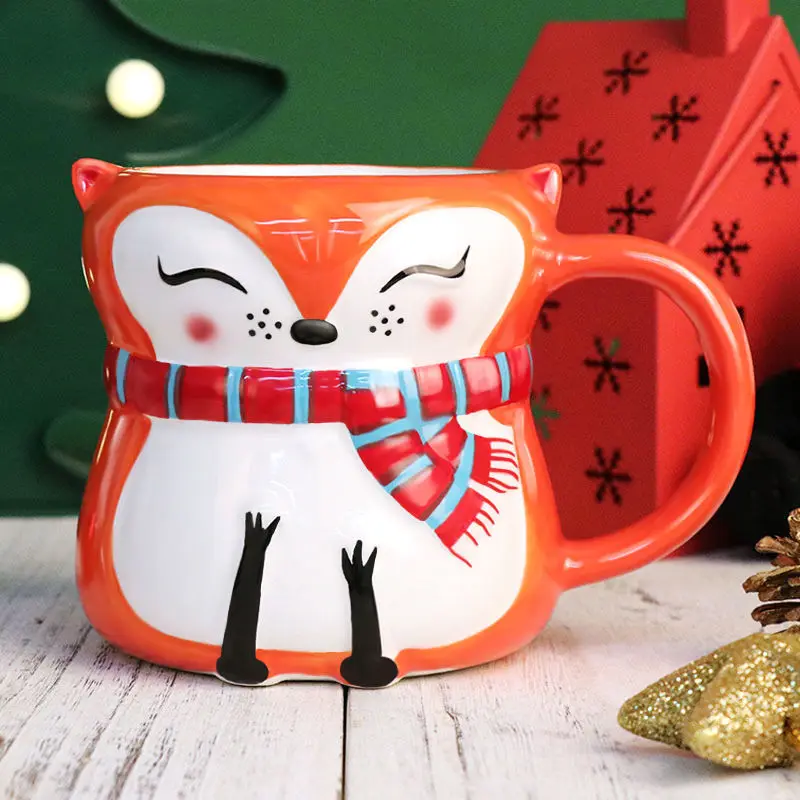 

3D Animal Hand-Painted Kawaii Cartoon Ceramic Owl Panda Penguin Fox Mug Cute Coffee Mugs and Cups Christmas Gift