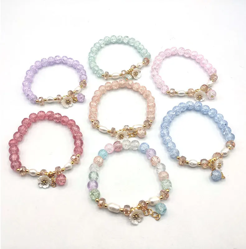 

JUHU Japan and South Korea Popular Colorful Flower Crystal Simple Fashion Cute Version Of the Bracelet For Women Wholesale, Pink