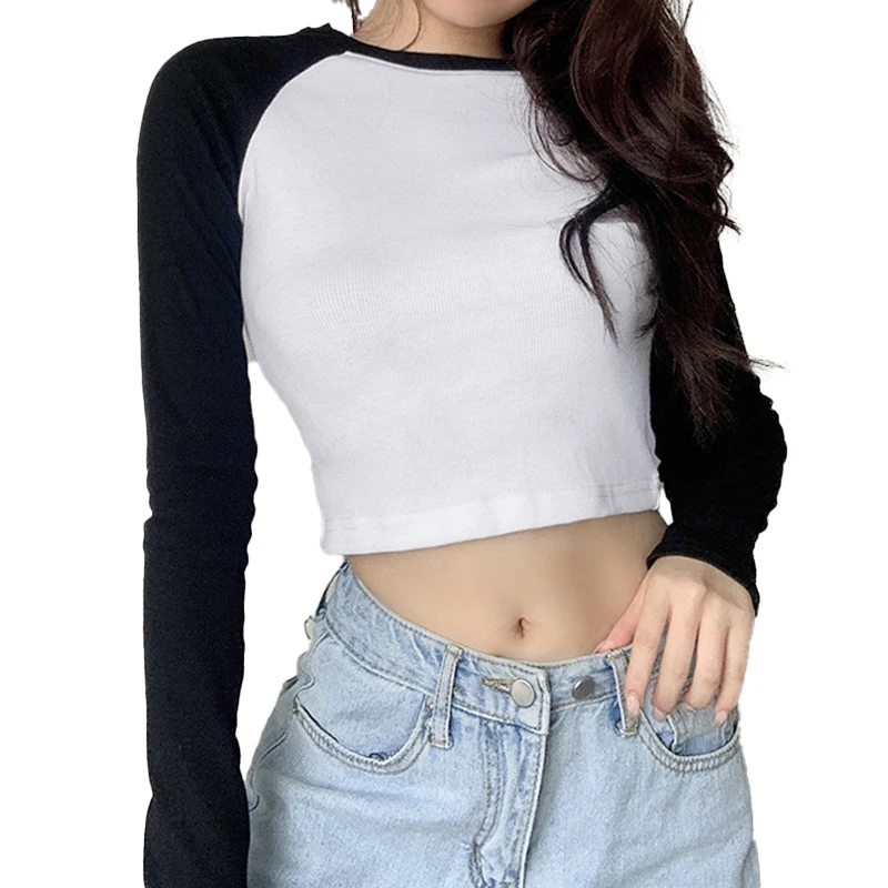

Hot Sale Latest Fashion Wear Women Long Sleeve O-Neck Girl Crop Shirt Tops Factory price