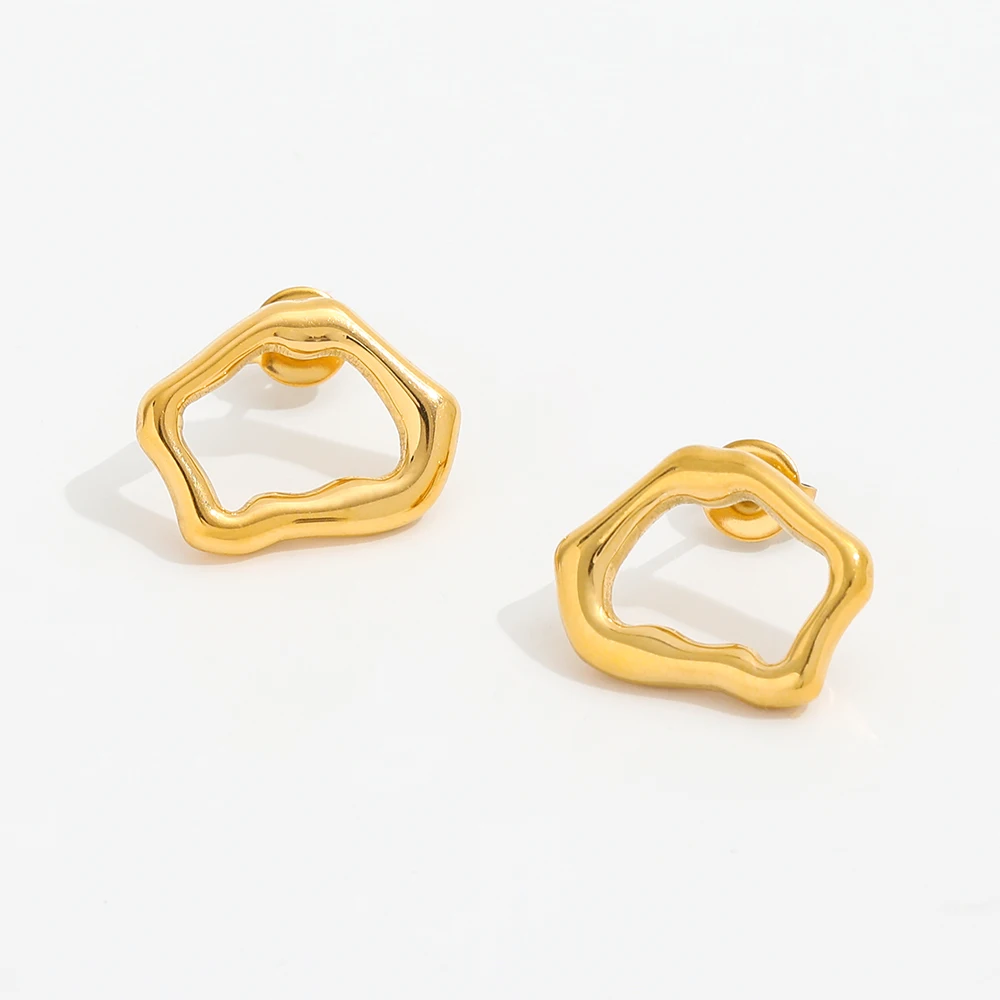 JOOLIM  High End 18K Gold Plated Chunky Irregular Circle Stud Earring Stainless Steel Earring Wholesale