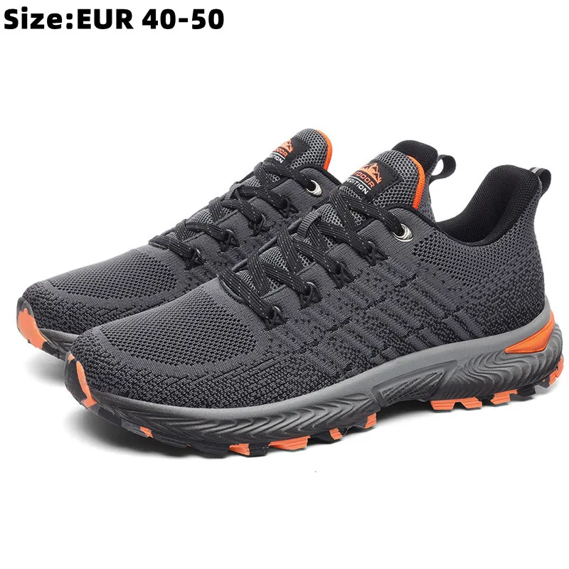

High Quality Fashion Lace-up usa Wholesale Men's Sports Sneakers Shoe Breathable Flying Size 49 Men Hiking Running Shoes, Black,red,dark grey