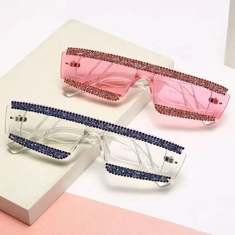 

1821 Fashion Small Frame Rhinestone Rectangle Sunglasses Women Square Diamond Sun Glasses, 7 colors