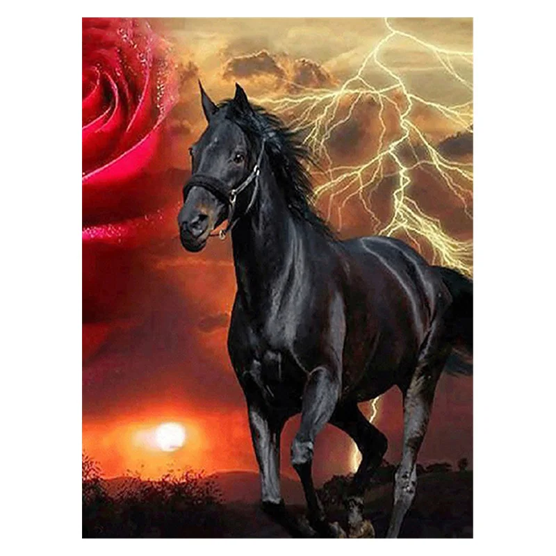 

5D Diamond Painting Full Drill Square Black Horse Home Decoration Diamond Embroidery Animal Mosaic Wall Stickers