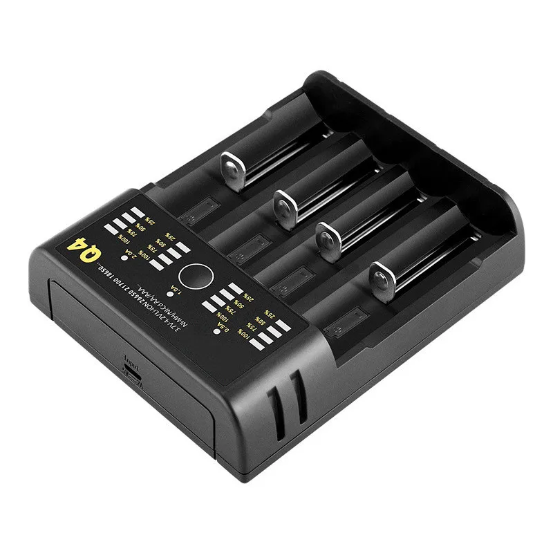 4 socket USB battery charger 1.2V 3.7V AA AAA Ni - MH Li-ion 18650 rechargeable battery charger, Black