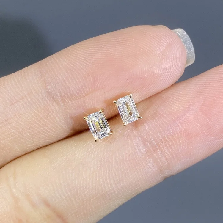 

HY 0.25ct solitaire each 0.5cttw simple emerald cut stud loose diamond earring lab grown DEF VS in 18k gold