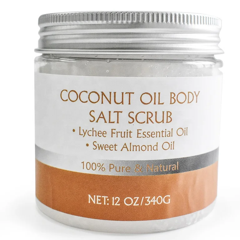 

OEM Organic Coconut Oil Salt Scrub Deep Cleansing Whitening Exfoliating Moisturizing Body Face Salt Scrub