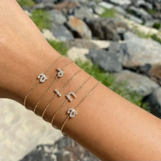 

chain charm bracelets with letters 18k gold plated
