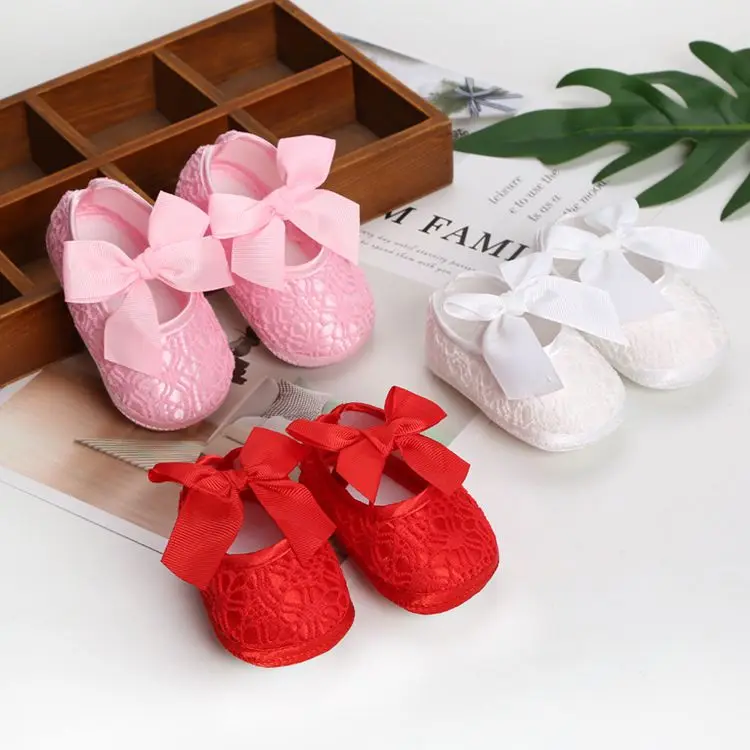 

Fashion soft comfortable soled baby first walking bow anti slip shoes crib shoes