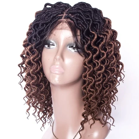 

16inch faux loc african kinky curly synthetic dreadlocks twist braids ombre lace front wig for fashion women