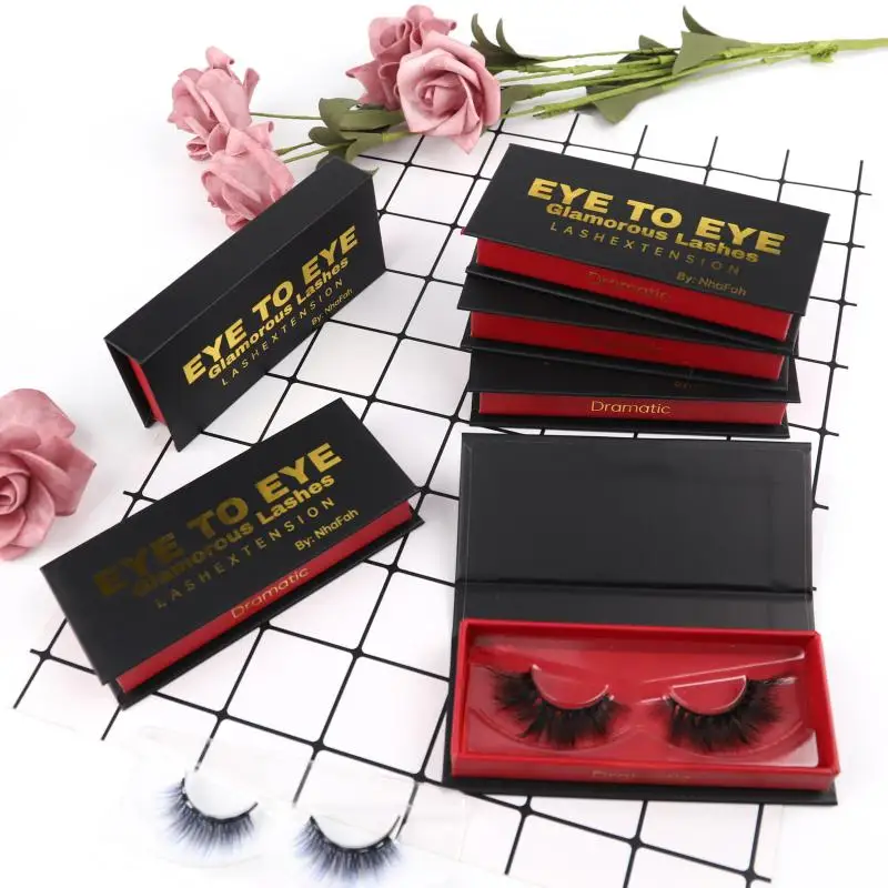 

real mink private logo boxes 100% handmade false eyelash mink lashes, Natural black