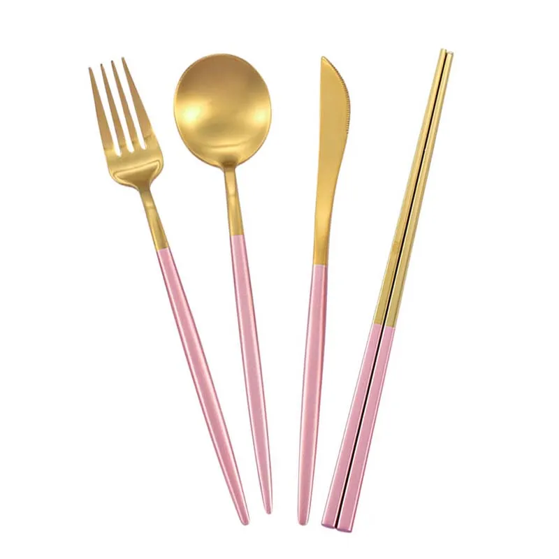 

High quality Stainless steel 304 gold flatware set, powder spoon fork knife cutlery set, Powder gold