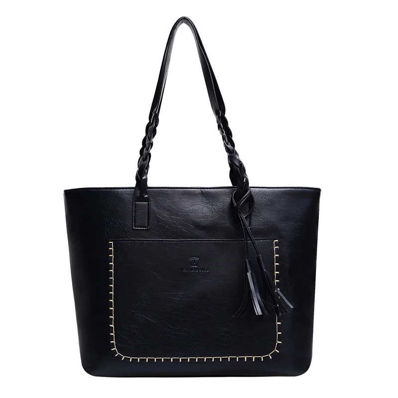 

Wholesale PU Tassel Square Handbag Women Vintage Tote Bag Large Casual Purse DOM111595, As pictures