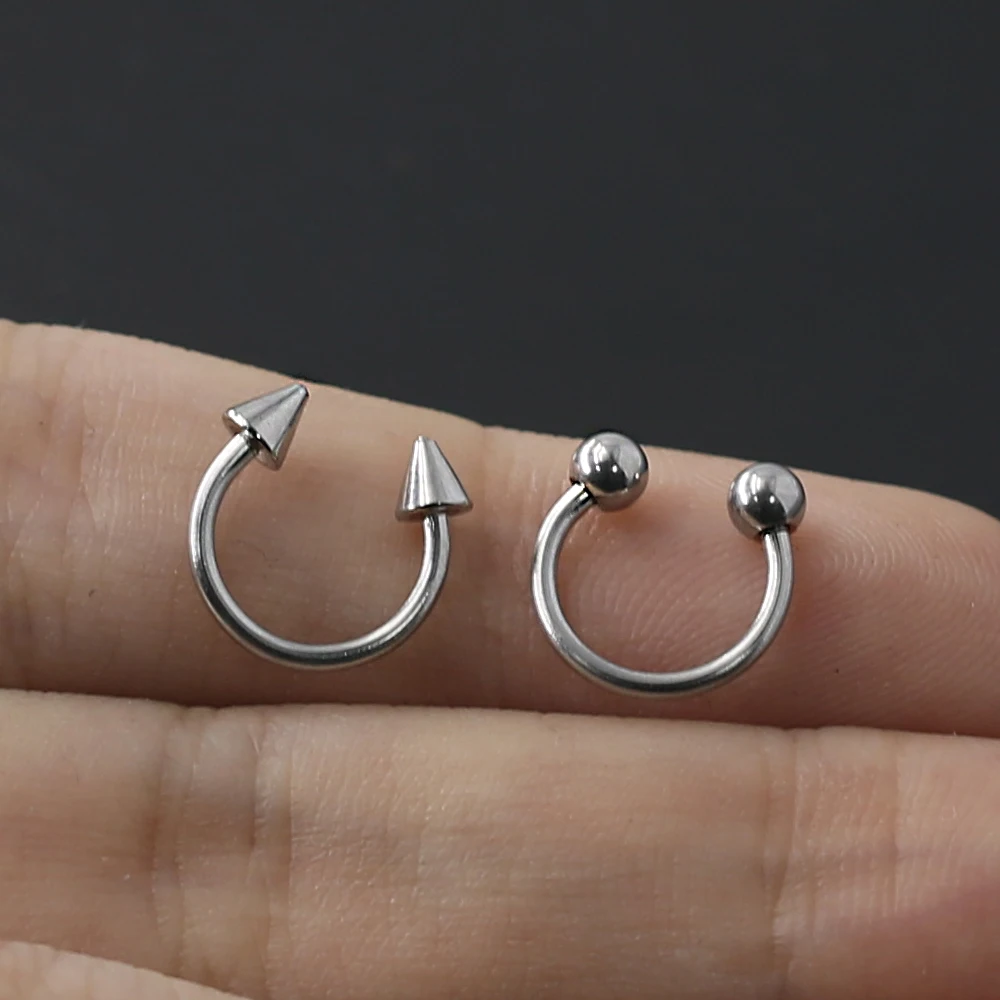 

5 Pcs Stainless Steel Ball Cone Ball Shape Nose Ring Earrings Open Septum Piercing Men Women Body Sexy Jewelry Punk Accessories, Picture