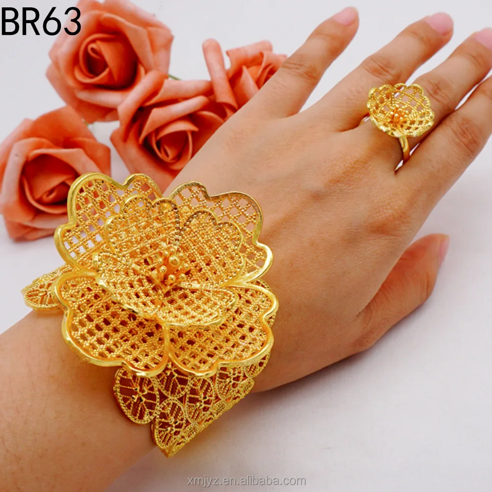 

Big Bracelet And Ring Set Popular In Europe America Africa Electroplated 24K Gold Brace