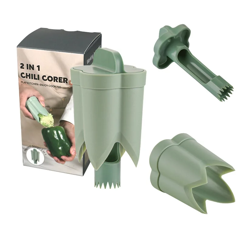 Kitchen Fruit and Vegetable Tool 2 in 1 Pepper Seed Corer Remover Chili Bell Jalapeno Corer Tool Bell Pepper Corer Remover