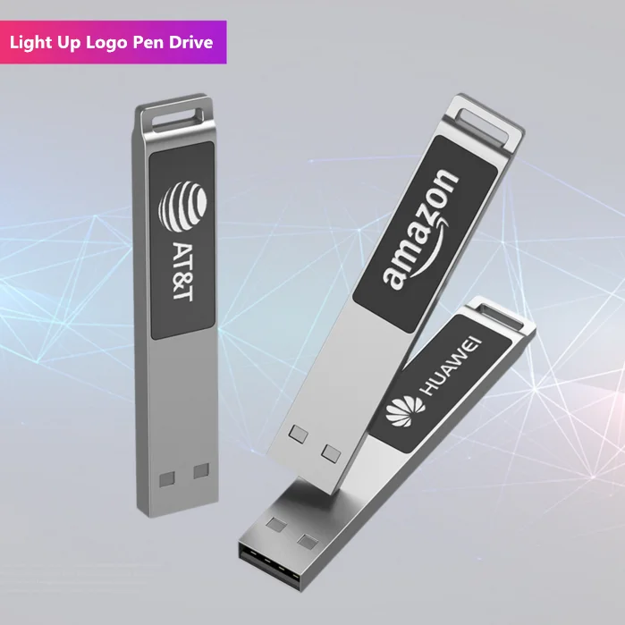 Metal USB Memory Pen Drive USB Stick LED light up logo Pendrive(U42)