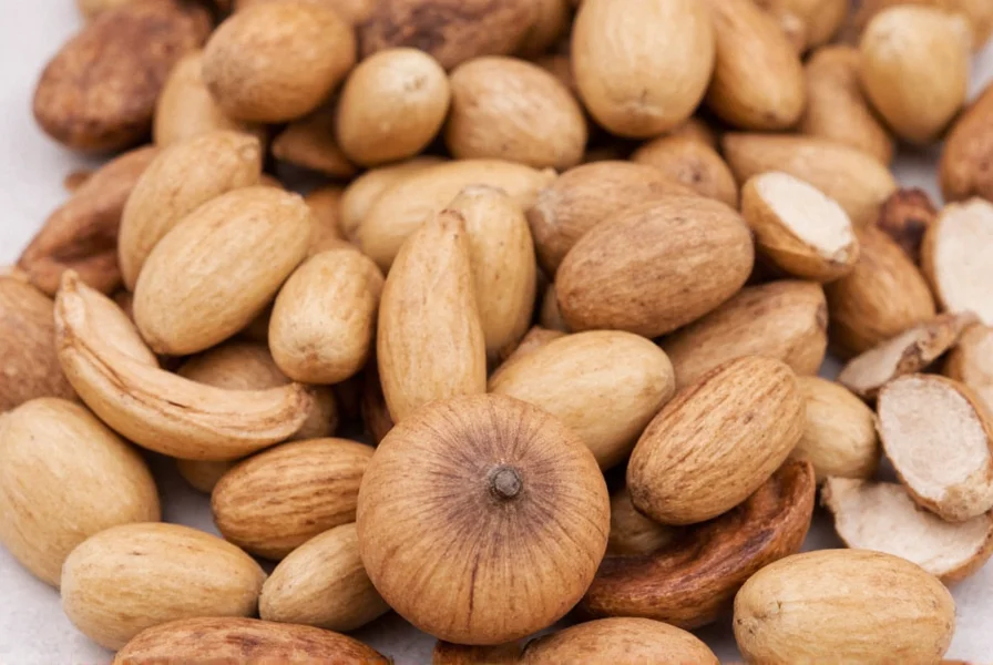 Close-up of whole nutmeg seeds and ground powder showing texture and color variations for nutmeg nutrition analysis