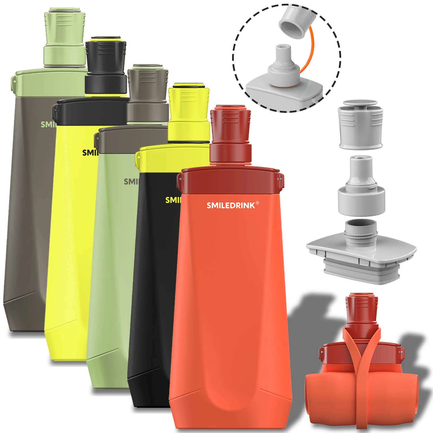 Smiledrink 600ml Collapsible Water Bottles Travel Sports Portable Silicone Water-proof Camping Water Bottle