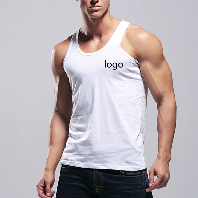 

Wholesale White Plain Dye Solid O-Neck 100% Cotton Casual Muscle Tank Tops vest for Mens