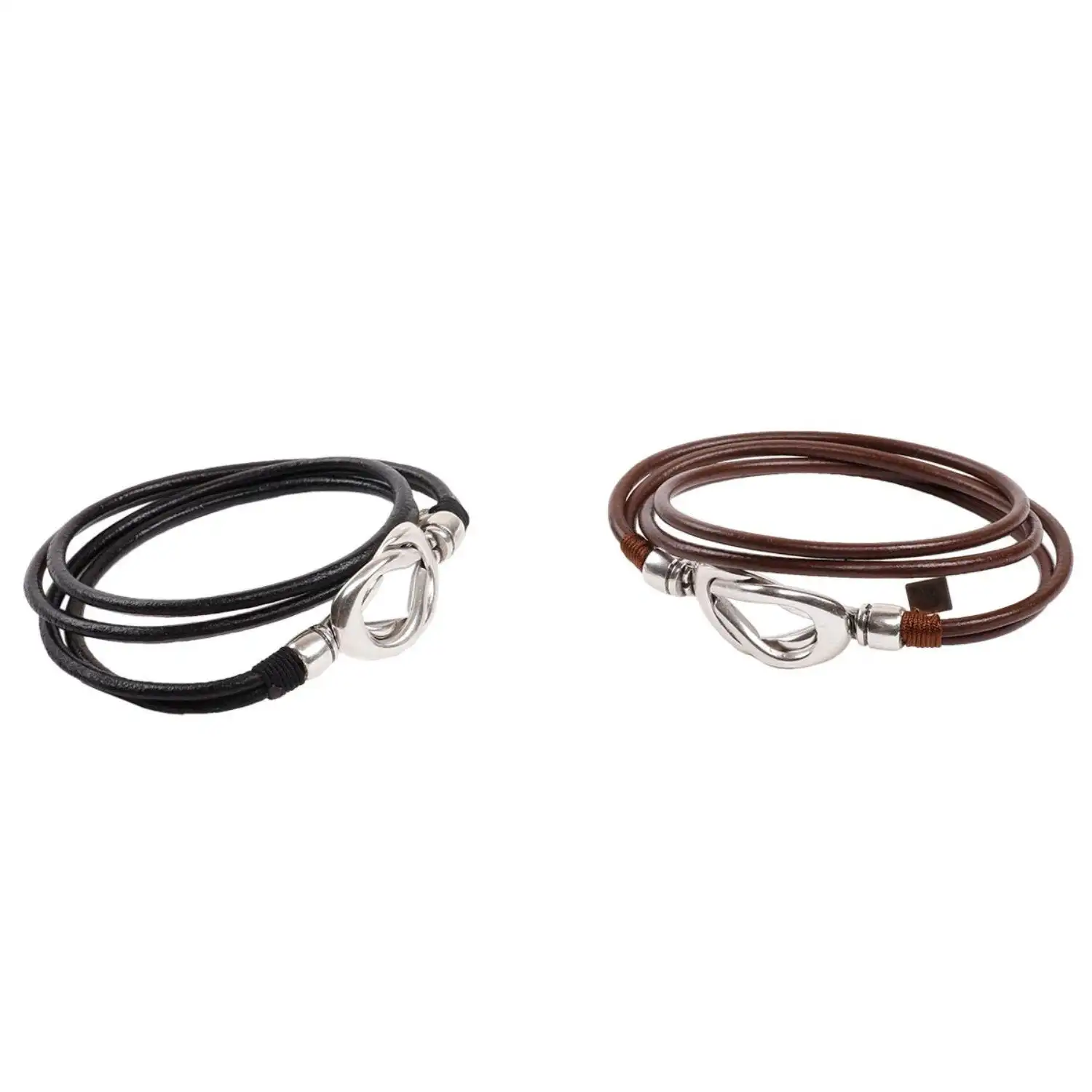 

Men's Fashion Simple Four Ropes Entwined Brown Black Leather Shape Stainless Steel Bangle Titanium Steel Bracelet