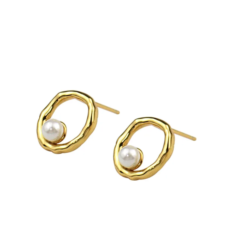 

Earrings Jewelry Baroque Gold Plated Brass Pearl Irregular Big Stud Earrings