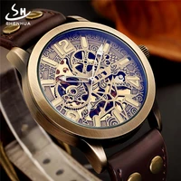 

2019 Fashion Vintage Watch Men Mechanical Watch Retro Bronze Automatic Mechanical Skeleton Watch Reloj Hombre Shenhua 09