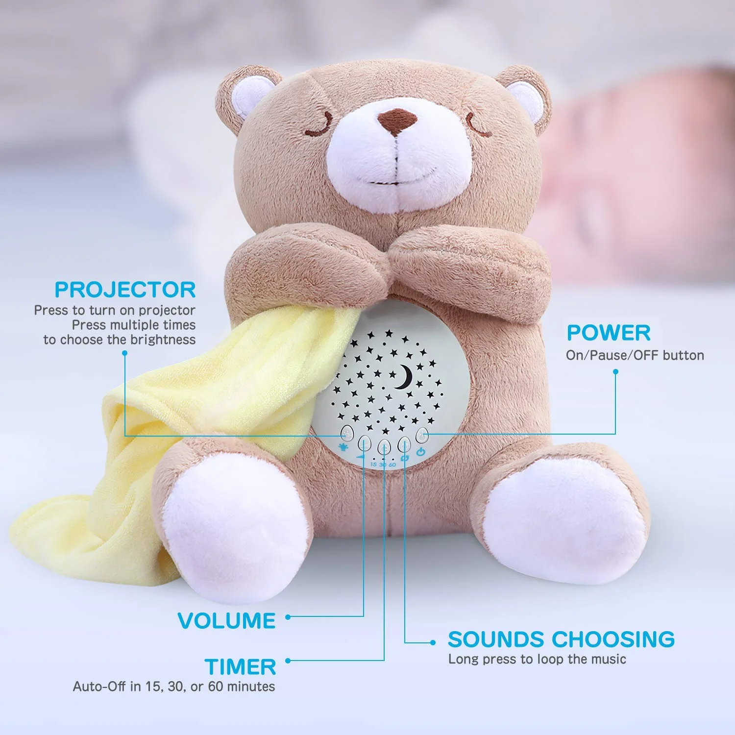 Teddy Bear Baby Sleep Soother,Baby White Noise And Toddler Sleep Aid ...