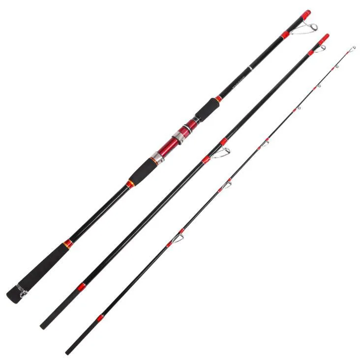 

WEIHE 2.1/2.4/2.7/3m Spinning Fishing Rod Glass Fiber Power Hand Fishing Pole Detachable 3 Section, Black-red