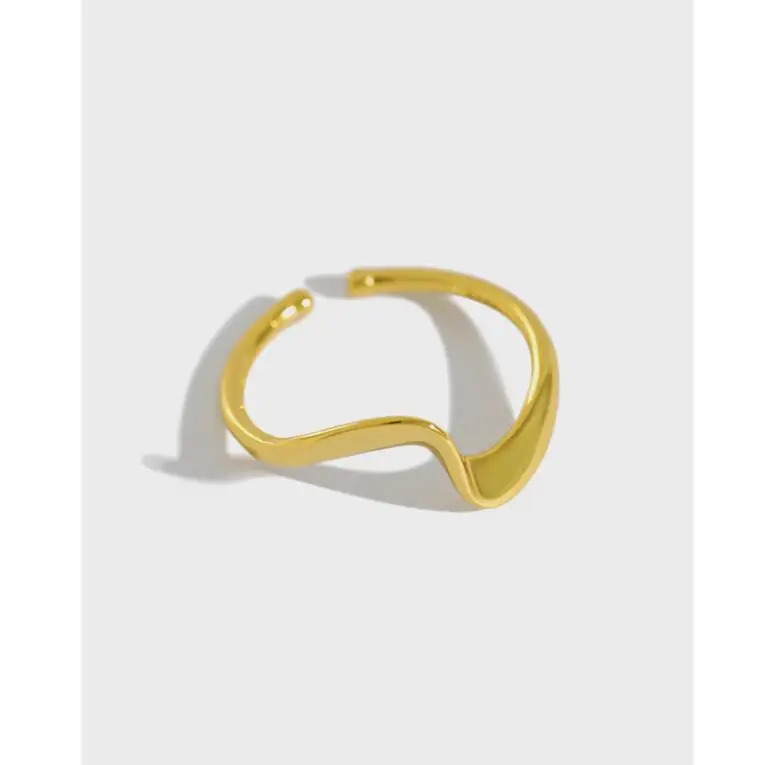 

925 Sterling Silver Ring Simple Wave Ring Open Adjusted Rings For Women, Silver gold