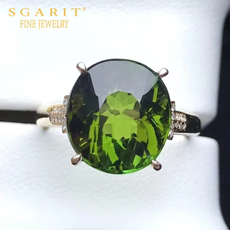 

SGARIT beautiful jewelry gift wholesale 18k gold finger ring 7.85ct natural green tourmaline women ring