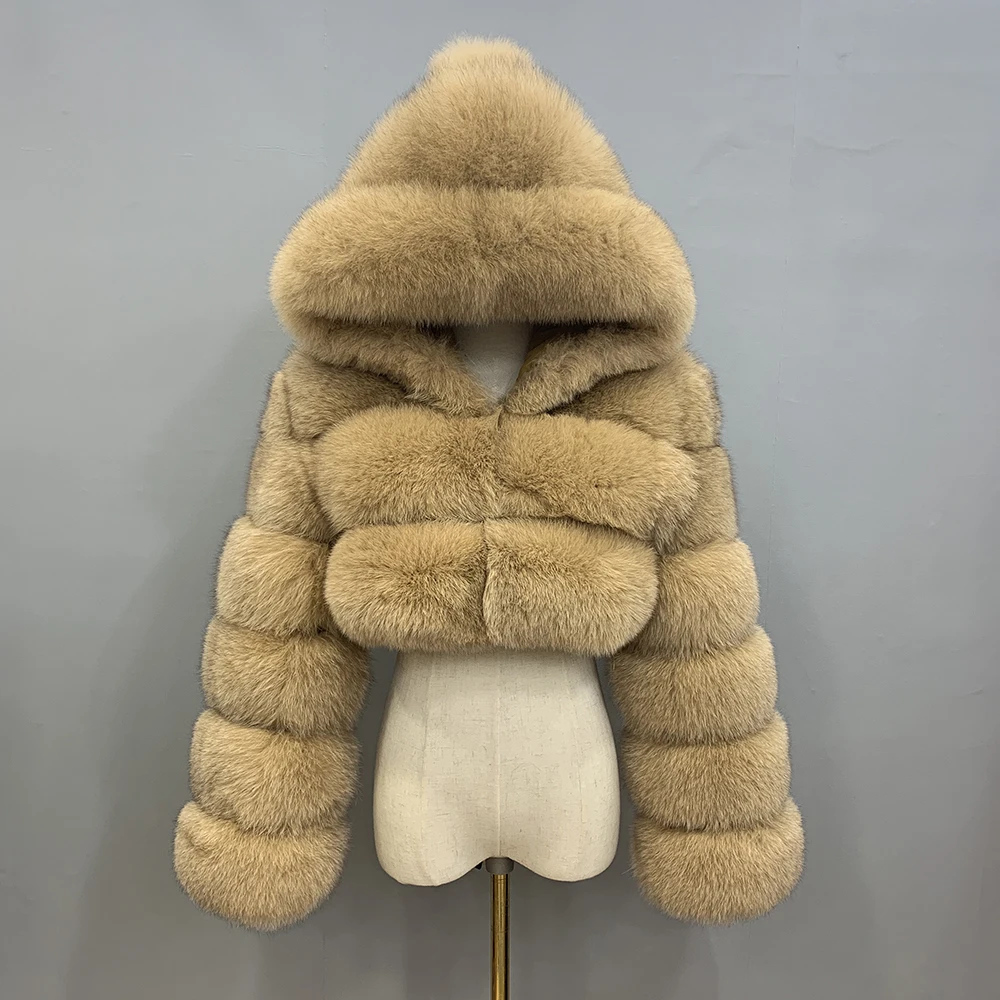 

2021 Low MOQ Drop Shipping Fur Jackets Womens Winter Real Fox Fur Hooded Coat, Customized colors
