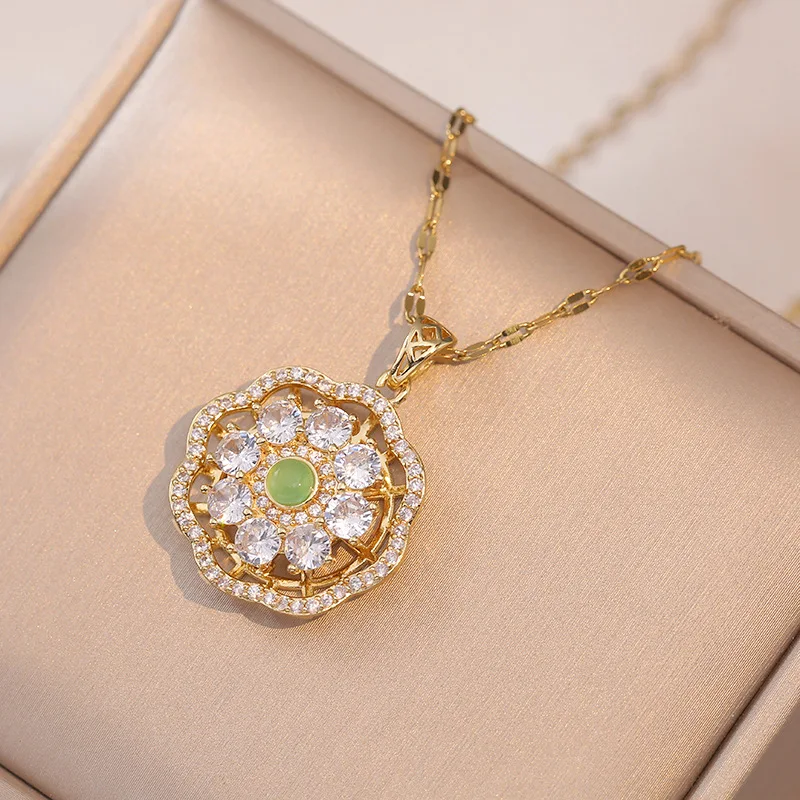 

Fashion Women Jewelry Stainless Steel 18k Gold Zircon Flower Crystal Drop Necklace
