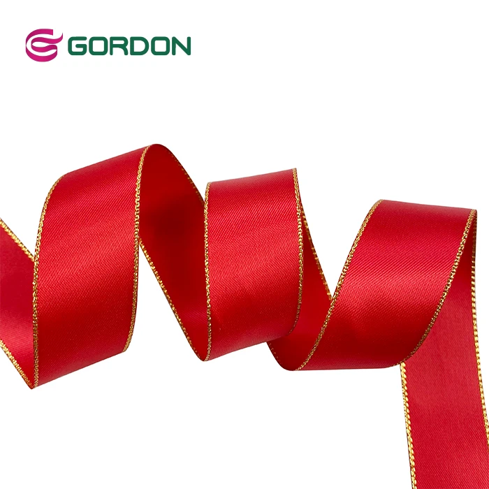 

Red satin ribbon with gold border