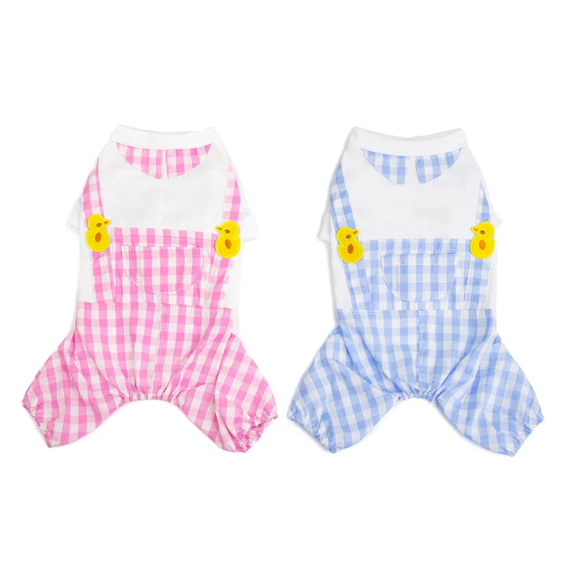 

Pet Dog Plaid Printed Jumpsuit Puppy Cat Costume Soft Dog Onesie Orinted Four Legs Feet Garments Cotton Dog Clothes Jumpsuit, Multicolor