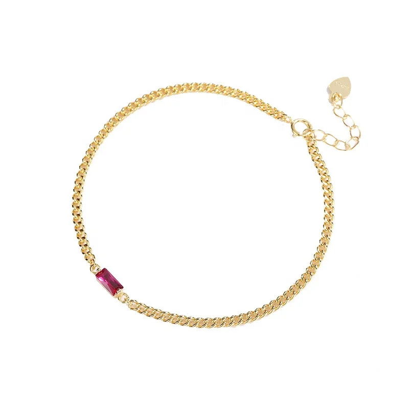 

925 sterling silver red CZ gemstone bracelet in 18 K gold plating