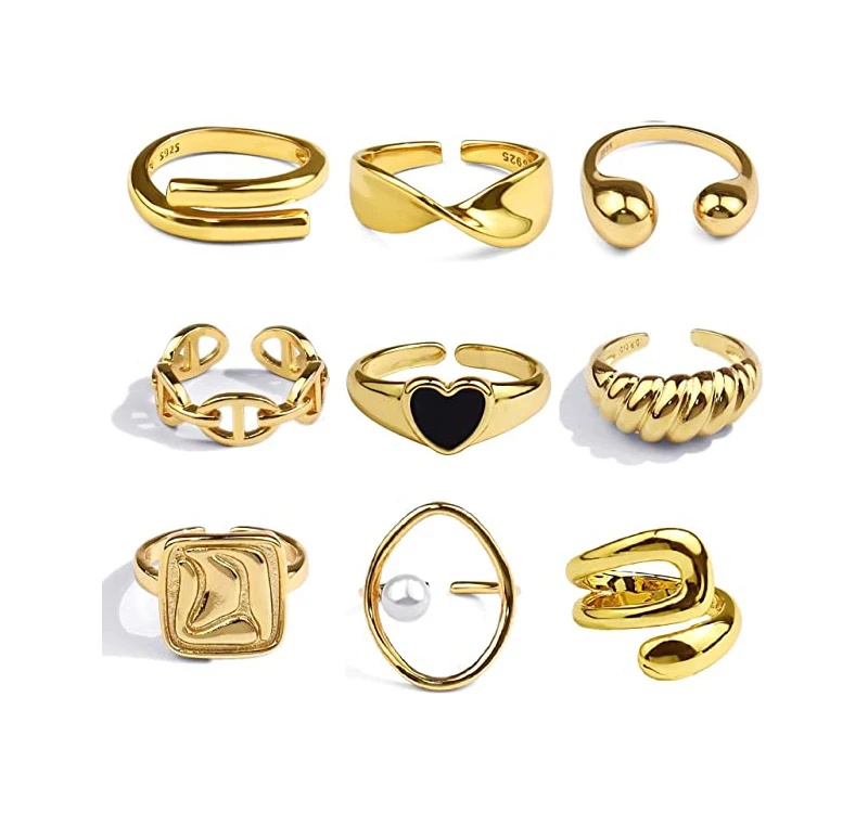 

Vintage Indie Friendship Rings Adjustable Knuckle y2k Heart Rings Women Men Gold Plated Chunky Rings, Gold,silver