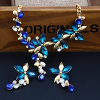 

fashion classic New crystal color flower necklace jewelry earrings set women wedding